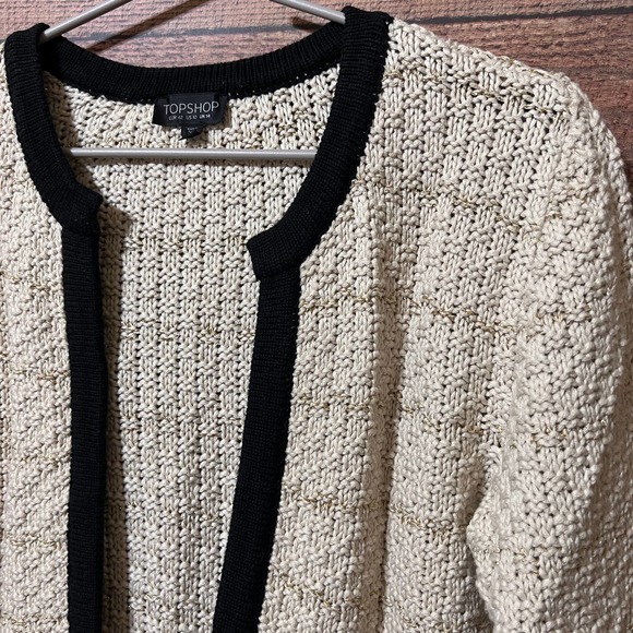 Topshop Cream Open Front Cardi w/ Woven Gold Thread Size 10 - Picture 3 of 15